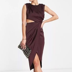 ASOS drape detail midi dress with cut out detail US 8
